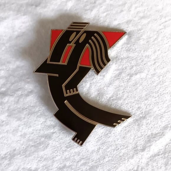Vtg Jerry Leibowitz Acme Studios Brooch Lovers Enamel Black & Red - Picture 5 of 6